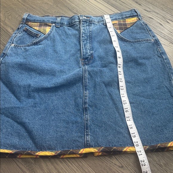 French Dressing | Vintage Denim Skirt with Yellow and Black Plaid Accents Sz 38 - Picture 7 of 11